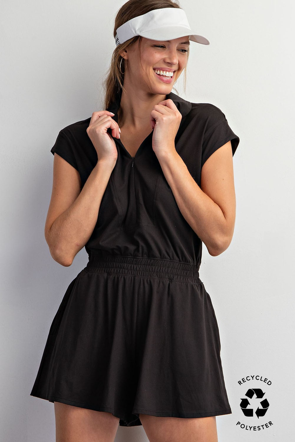 Black quarter zip romper