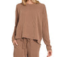 Rib Long Sleeve Tee & Shorts Set Brown