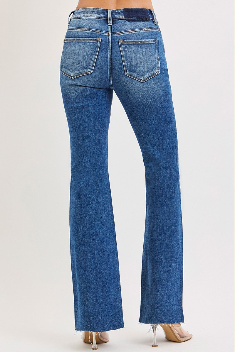 Risen High Rise Flare Jeans With Raw Cut Hem