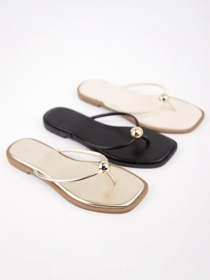 GOLD Minimal Thong Sandals Thin Strap Gold Ball