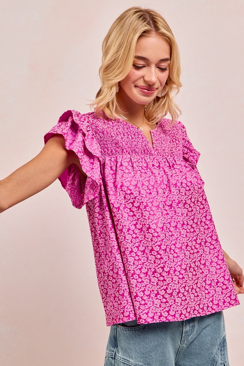 Becka Pink Ruffle Top