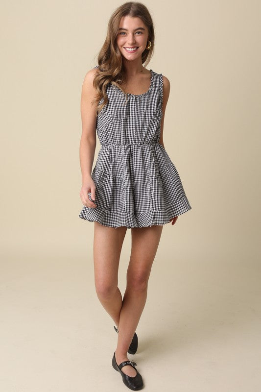 Oria Gingham Open-back Romper
