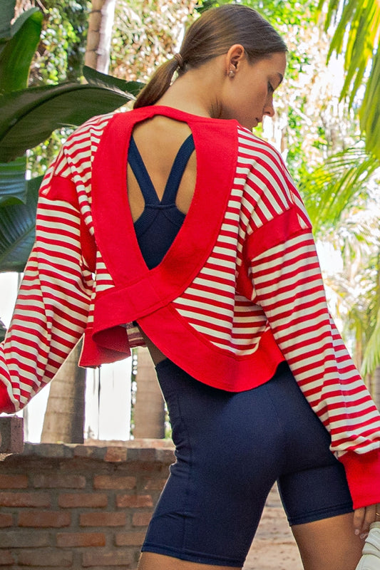 Striped Open Back Long Sleeve