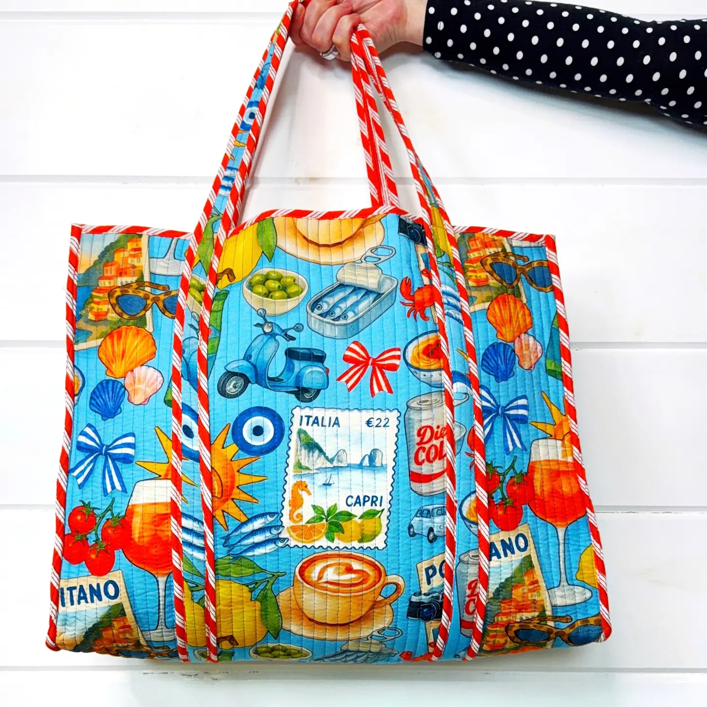 Blue Italian Getaway Quilted Tote