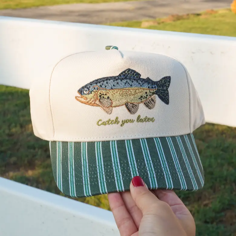 Catch You Later - Navy + Green Stripe Trucker Hat