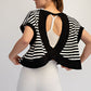Striped French Open Back Top Black
