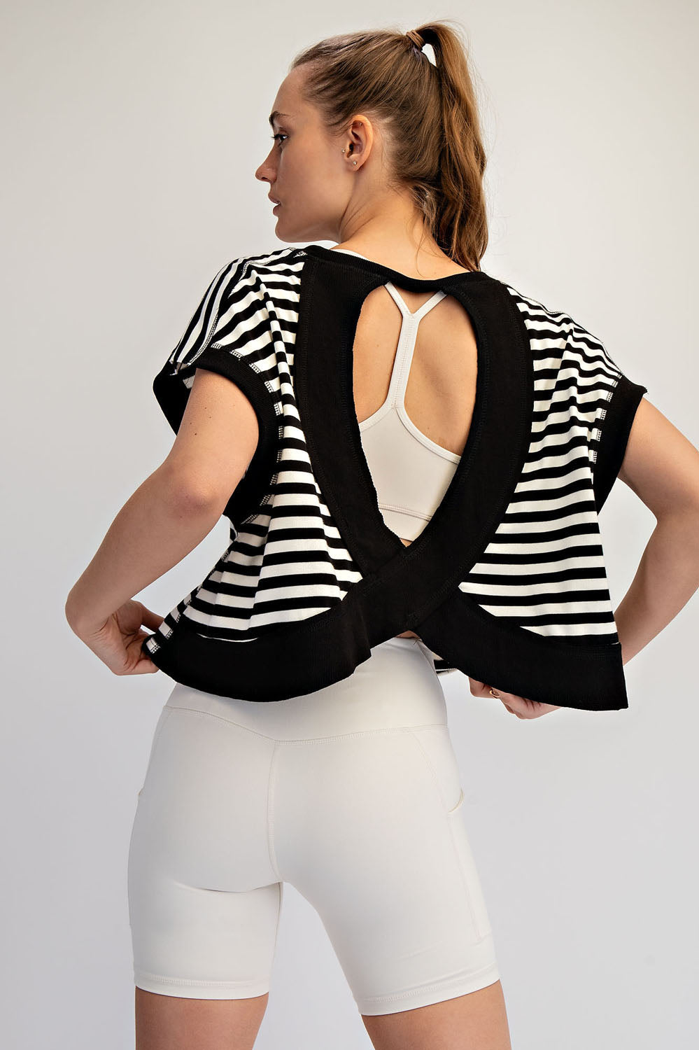 Striped French Open Back Top Black