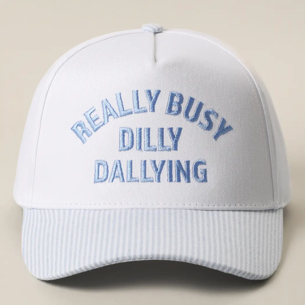 Really Busy Dailly Dallying Embroidered Seersucker Brim Hat Blue