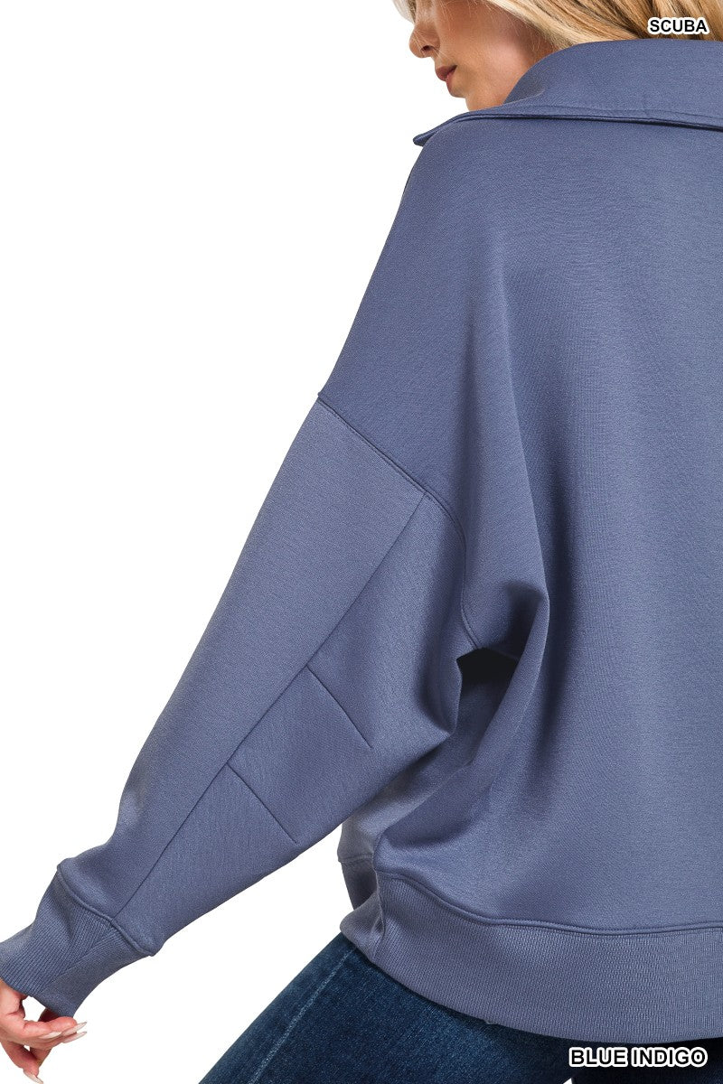 Scuba Collared Pullover & Pants Set Blue Indigo