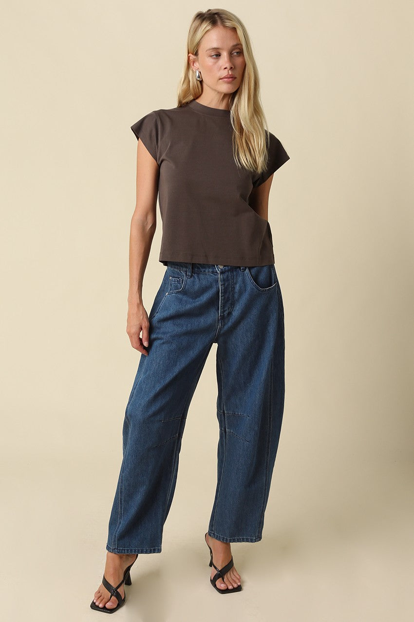 Valerie Cap Sleeve Crop Tee Brown