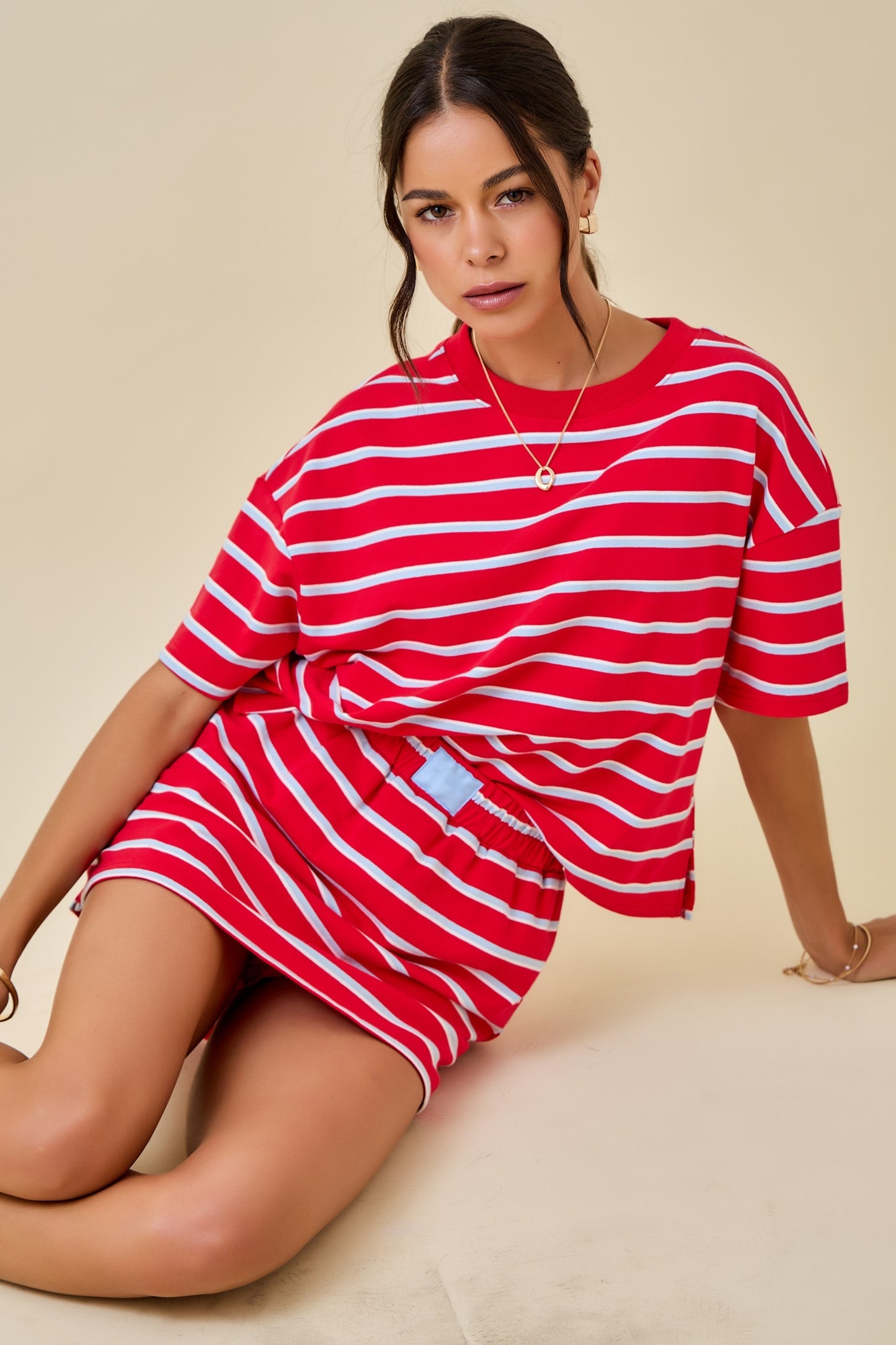 Dylan Striped Set Top Red