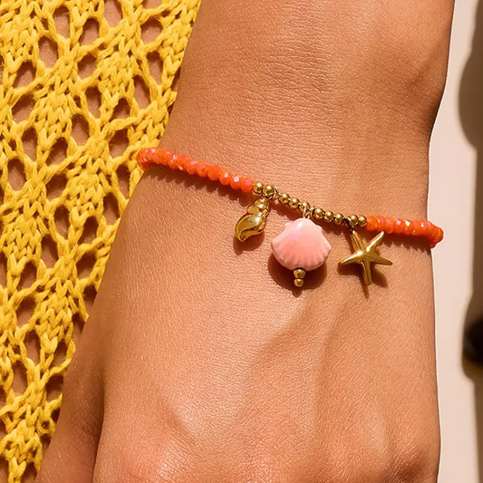 Fawn 18K Gold Non-Tarnish Shells and Star Beaded Bracelet Pink