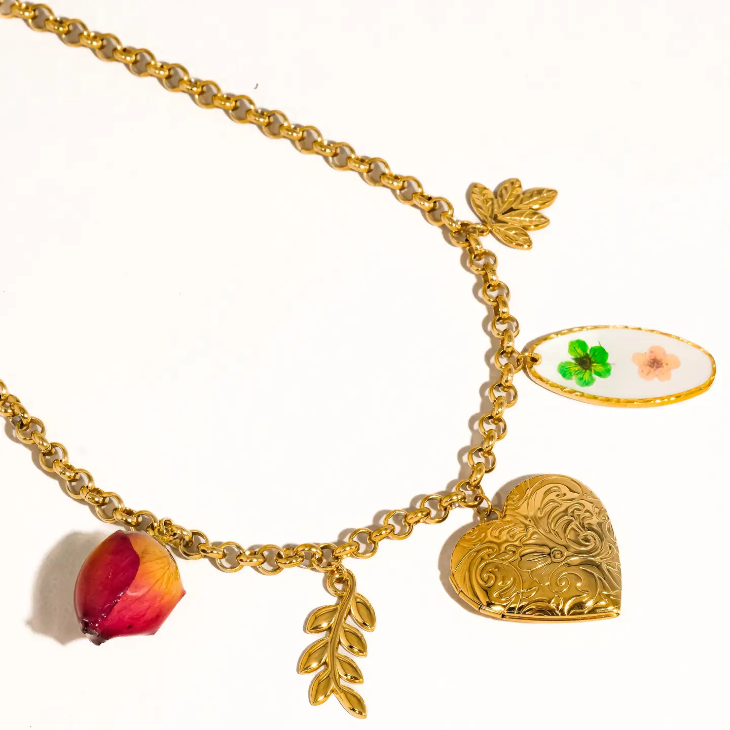 Lantana 18K Gold Non-Tarnish Vintage Locket Charm Necklace