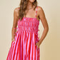 Damon Striped Smocked Mini Dress Pink