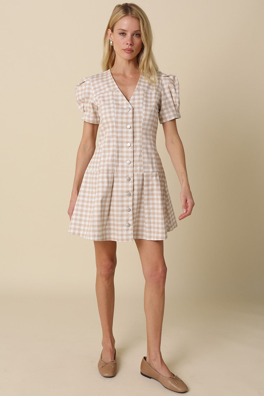 Serena Gingham Puff-sleeve Dress