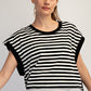 Striped French Open Back Top Black