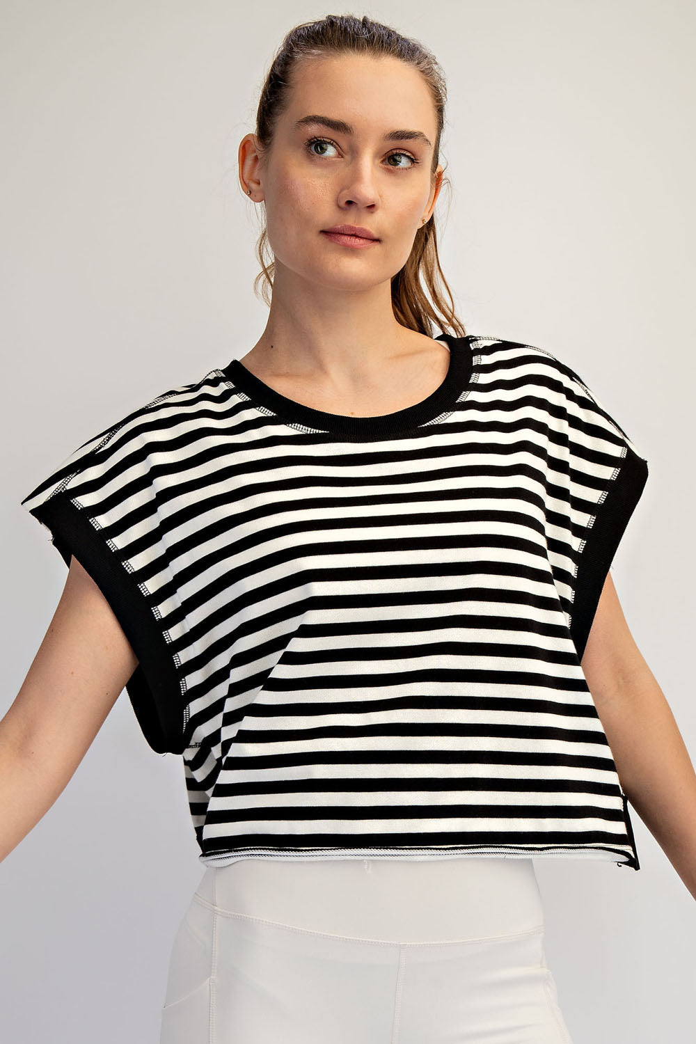 Striped French Open Back Top Black