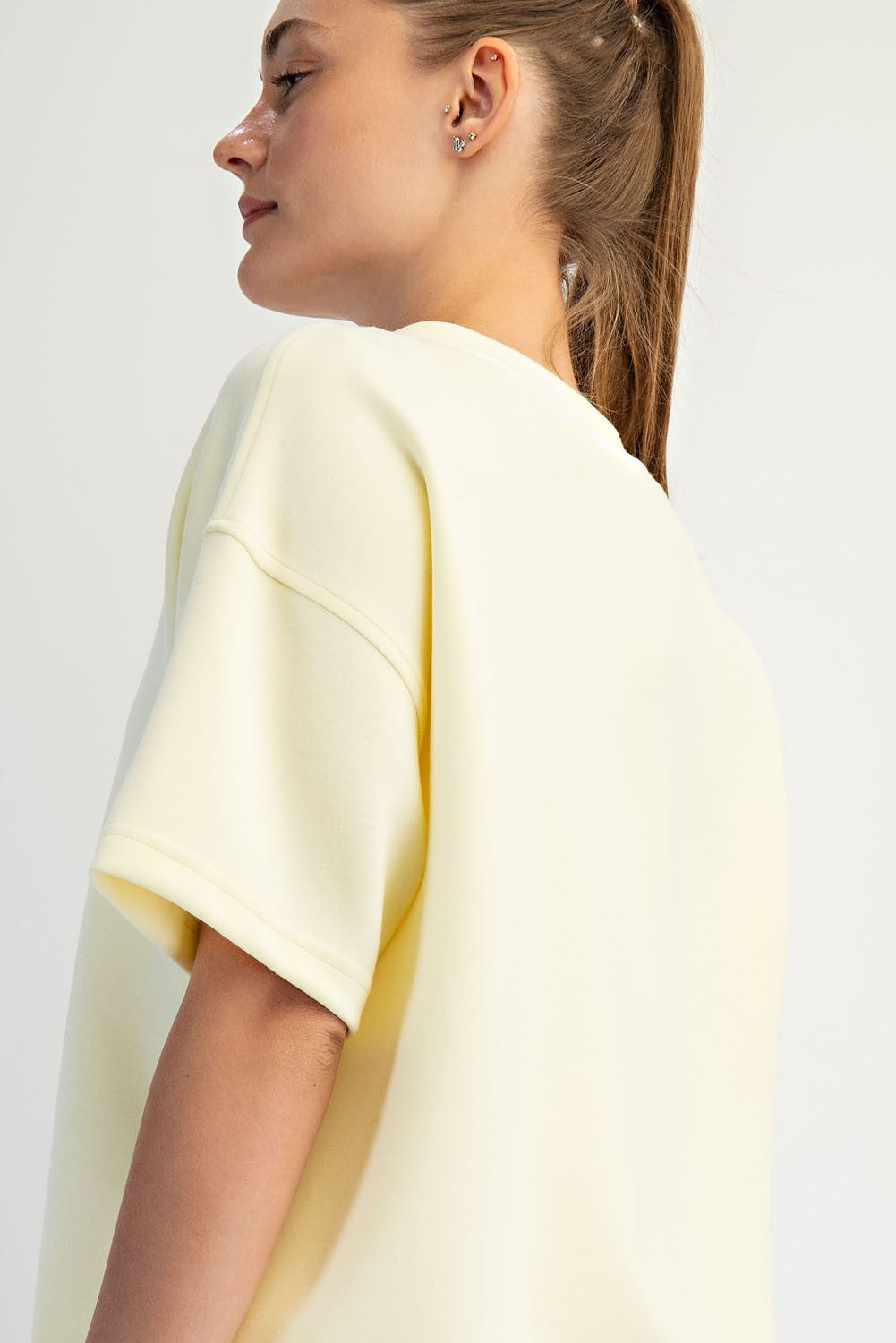 Modal Piping V Neck Top Lemon
