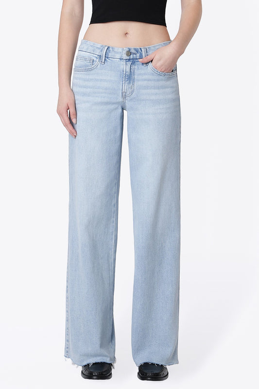 Vervet Mid Rise Light Wash Clean Cut Hem Wide Leg Jeans