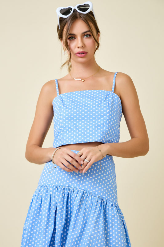 Delaney Blue Dot Crop Top