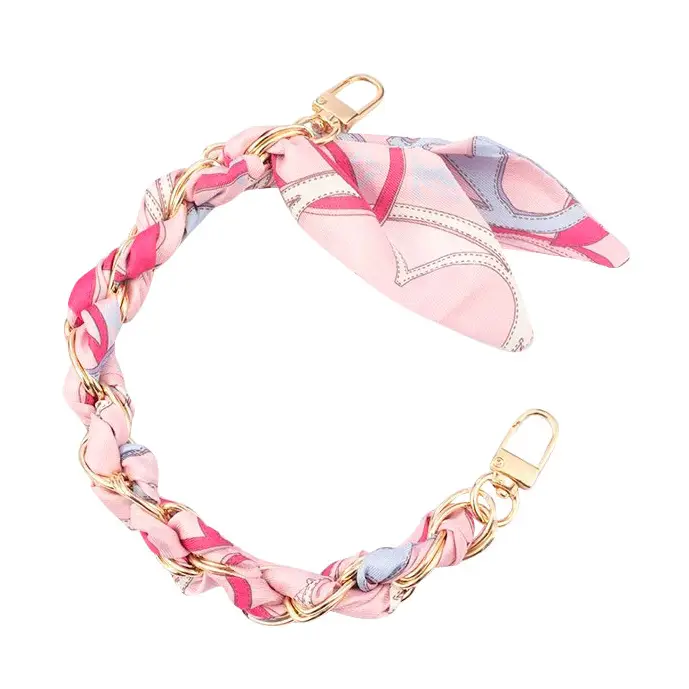Gold Phone Chain with Scarf Pink Mix