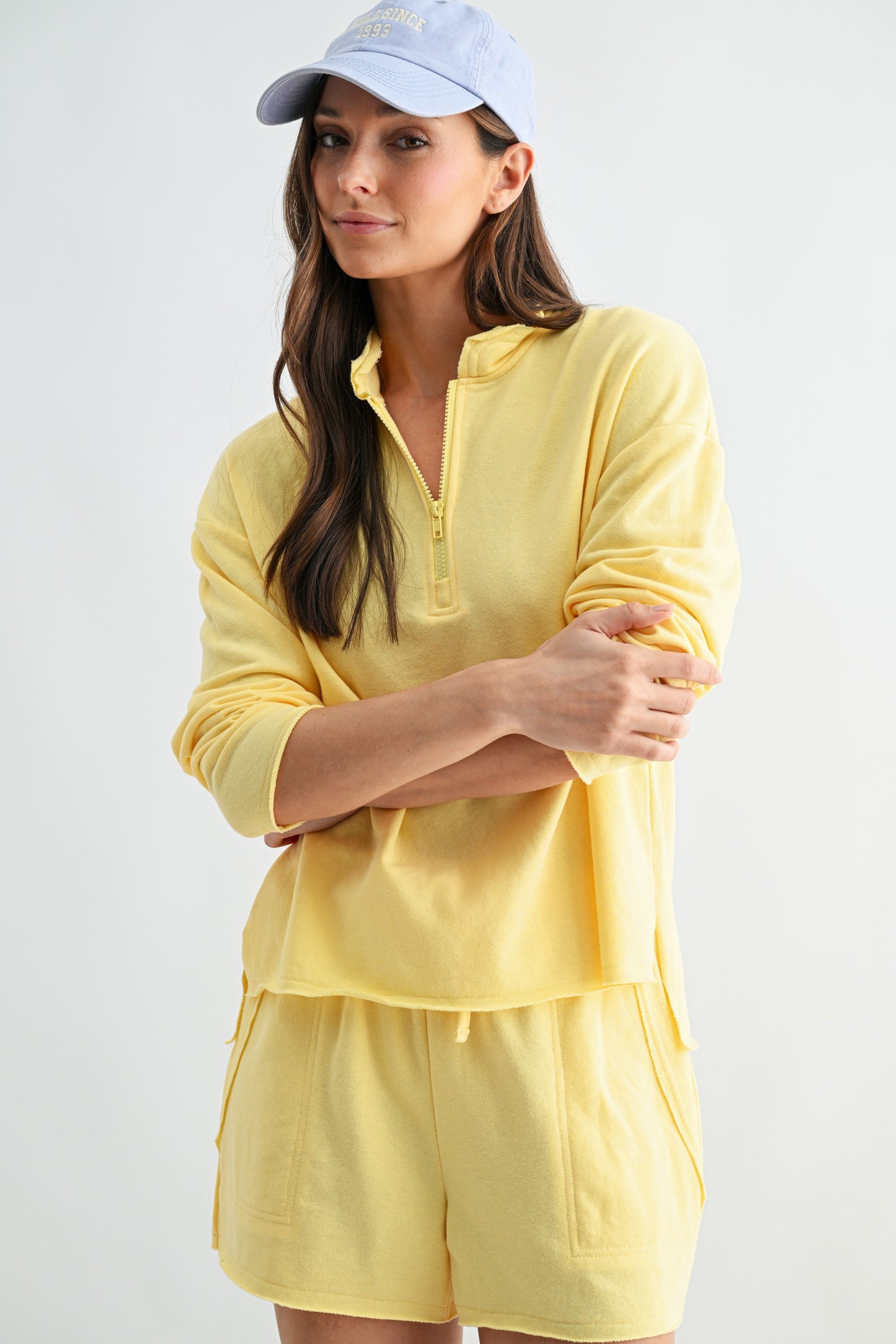 Offset Raw Edge Half-zip Set Top