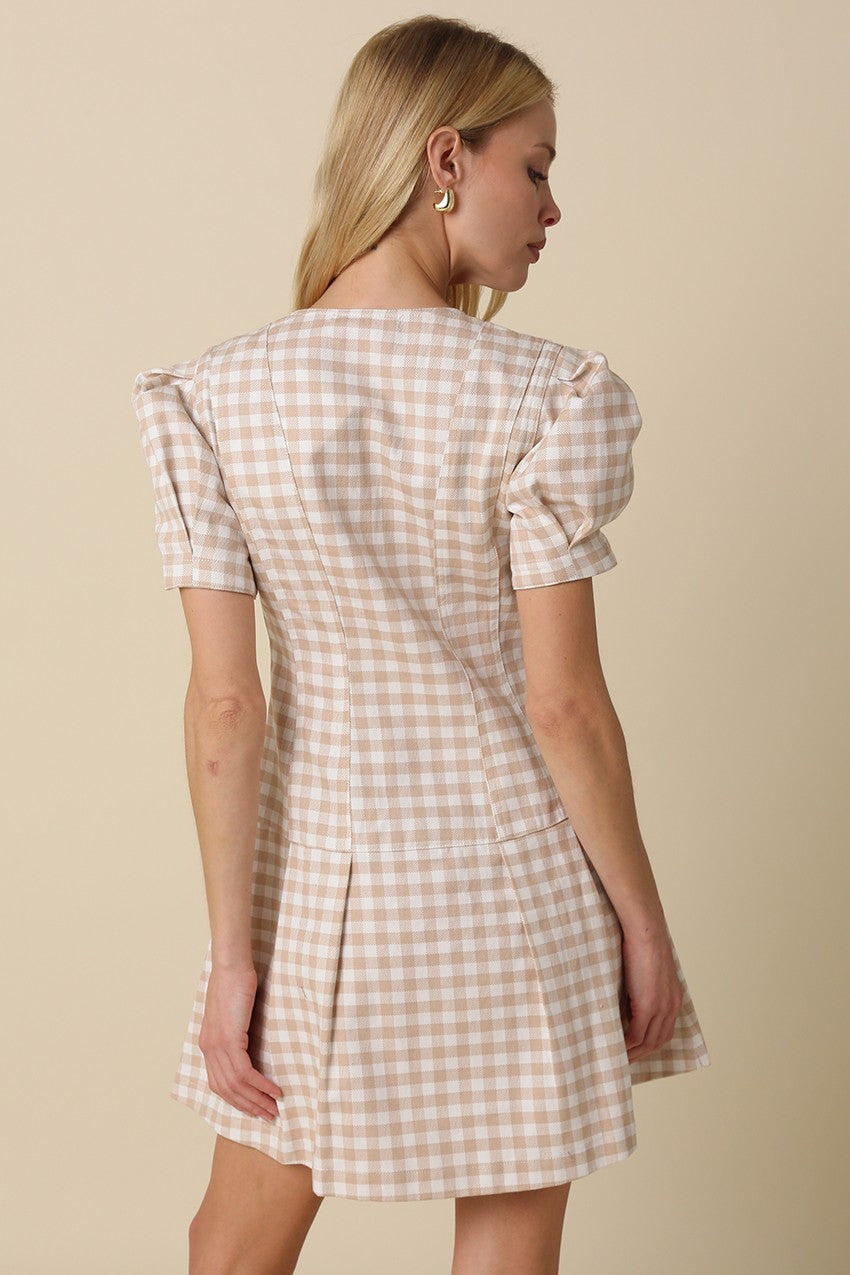 Serena Gingham Puff-sleeve Dress