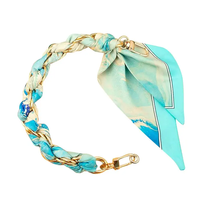 Gold Phone Chain with Scarf Blue Ocean