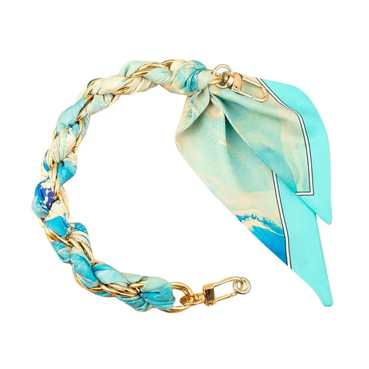 Gold Phone Chain with Scarf Blue Ocean