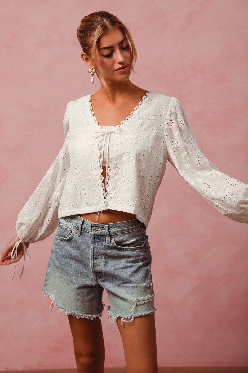 Sarah off white floral eyelet top