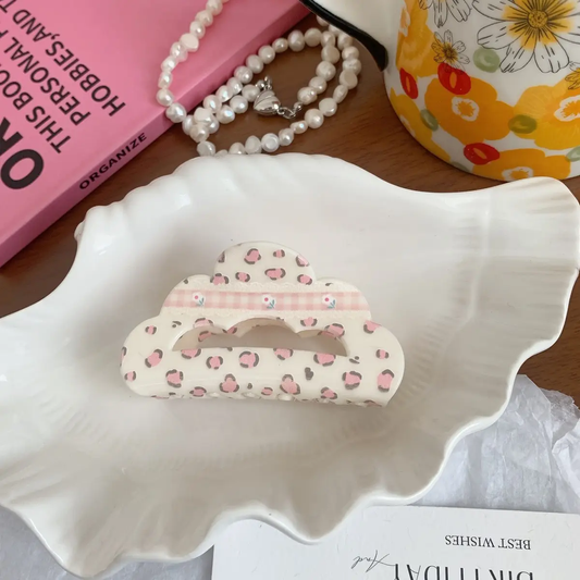 Cute Acrylic Floral Plaid Bow Hair Clip