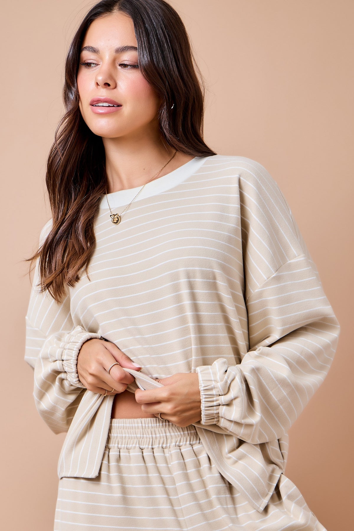Daphne Tan Striped Top