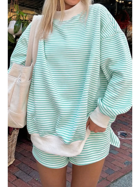 Sally Striped Oversized Mock Neck Set Green