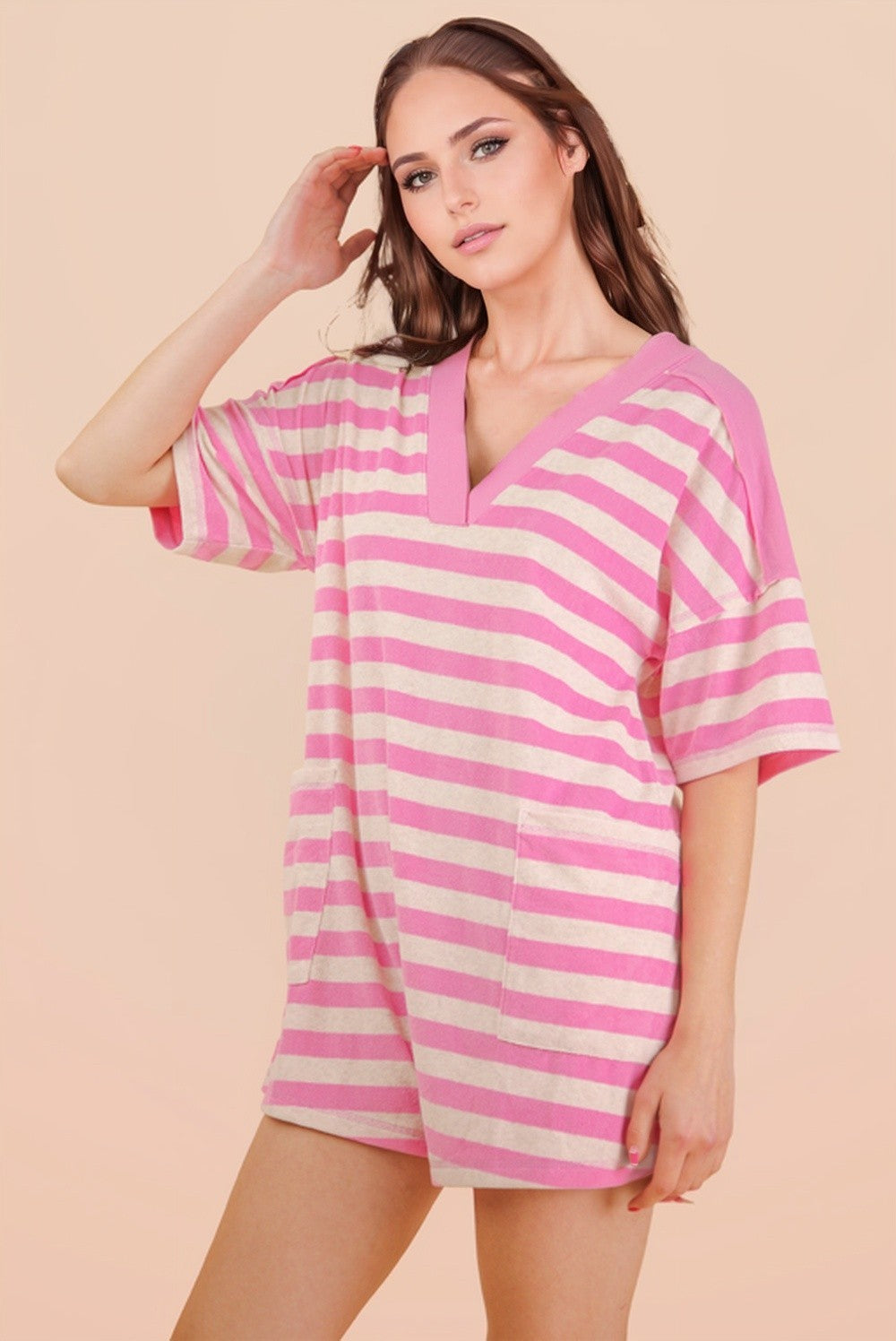 Juliette Pink Striped Romper
