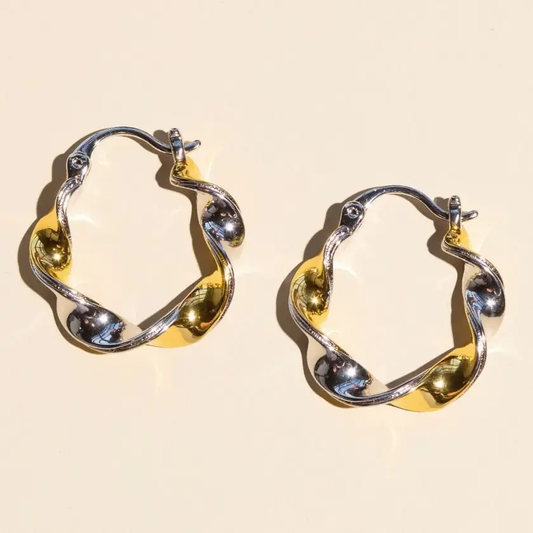 Mixed Metal Waterproof Twist Hoop Earrings