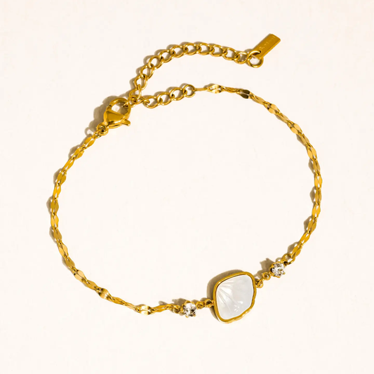 18K Gold Non-Tarnish Pearl Chain Bracelet Lira Shell