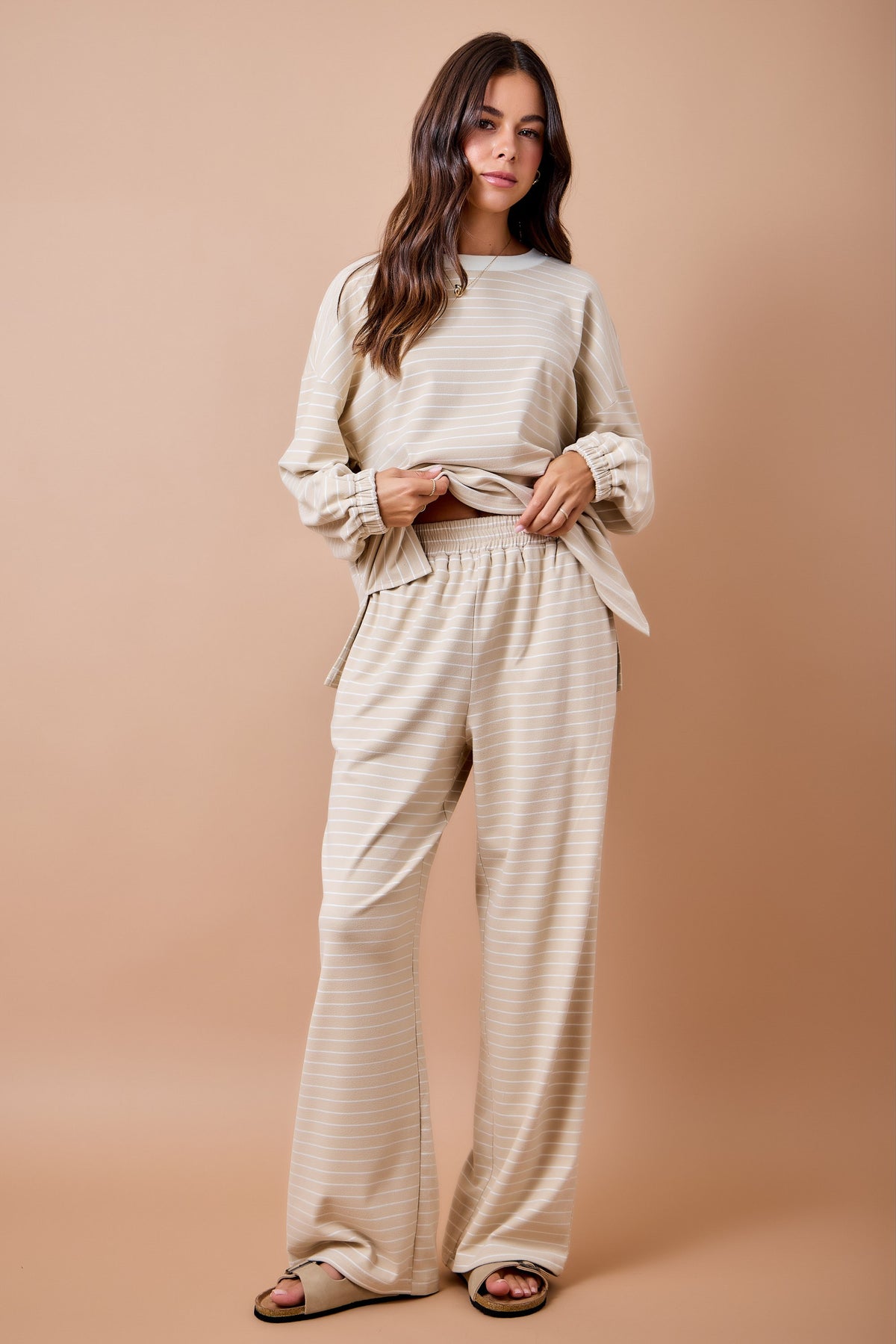 Daphne Tan Striped Pants