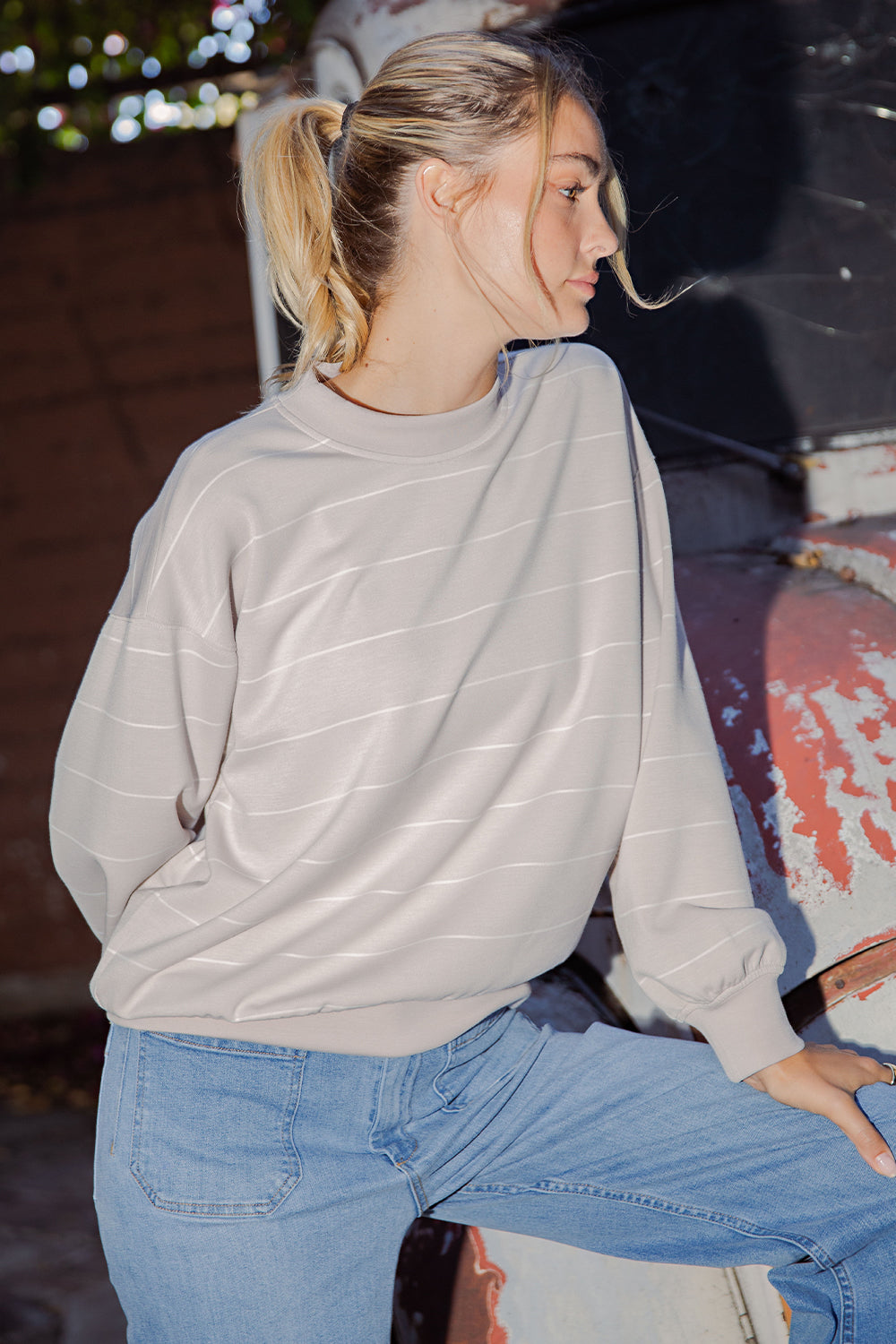 Cream Stripe Crew Neck