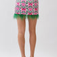 Floral Print Feather Trim Mini Skirt
