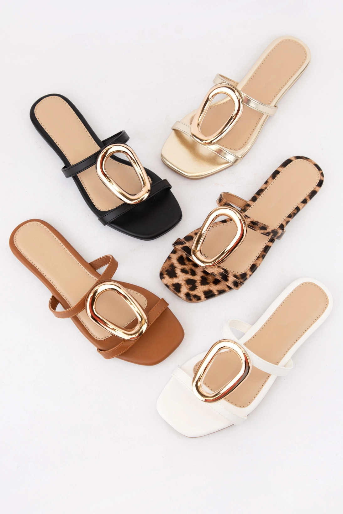 Golden Embellishment Double Strap Sandal Leopard