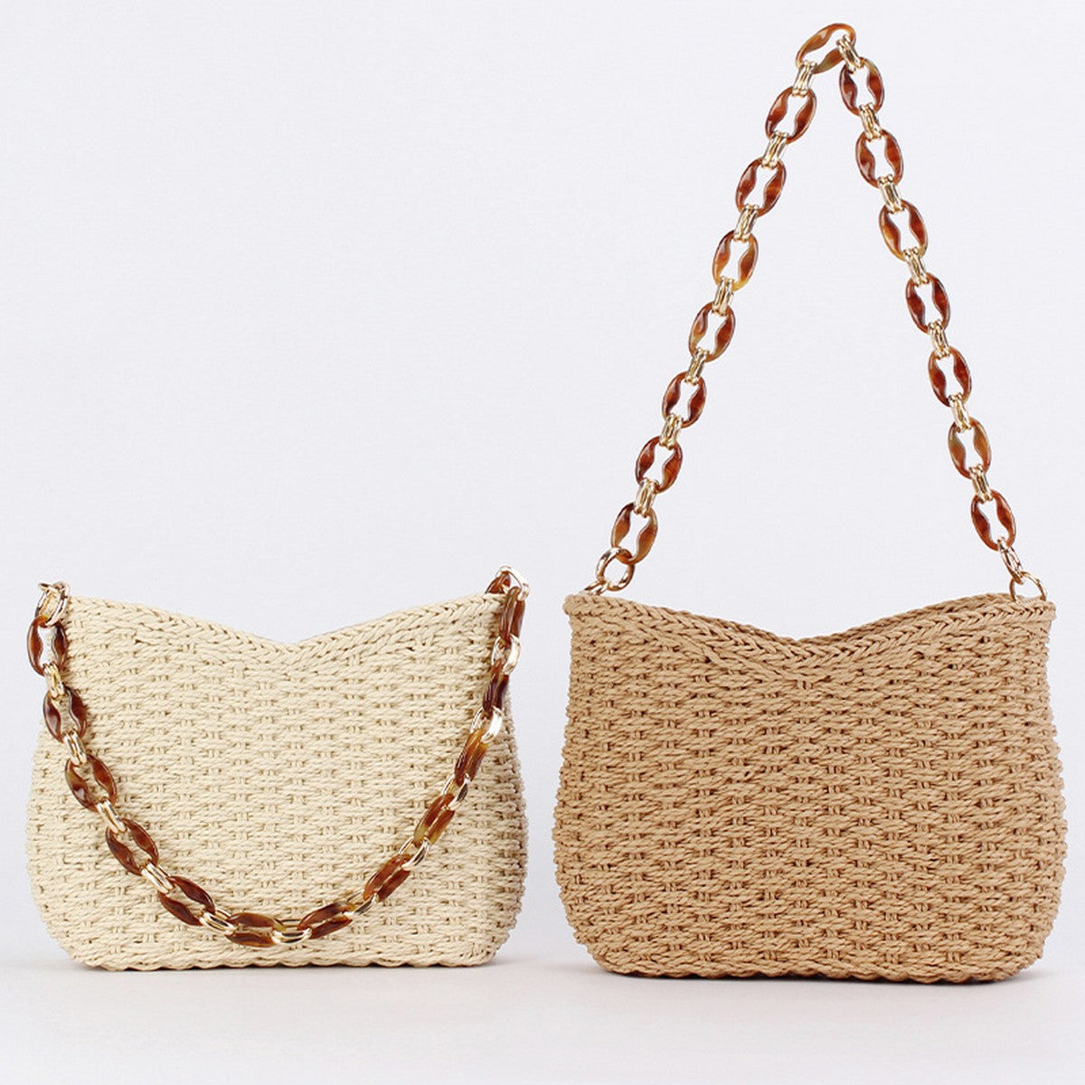 Chain Strap Straw Bag