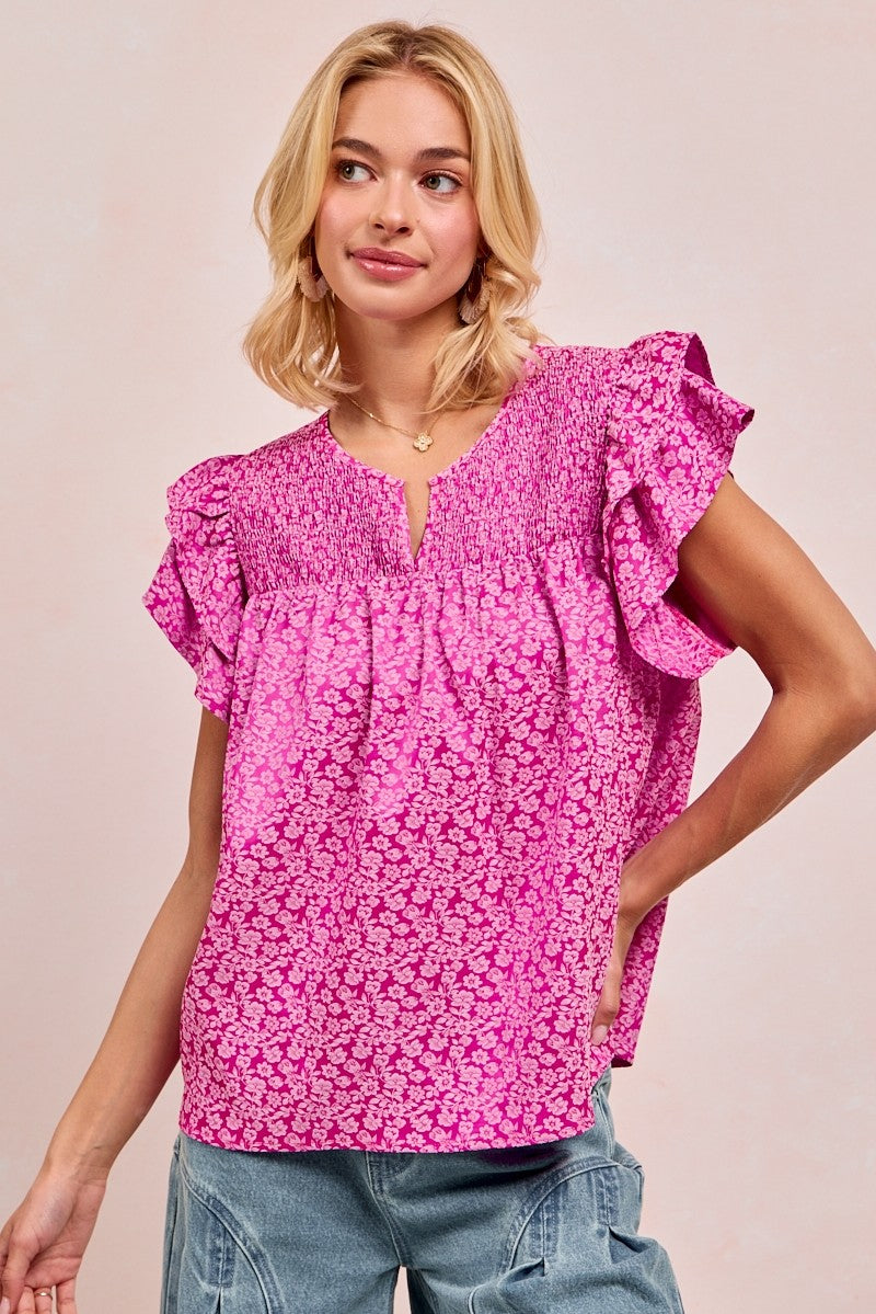 Becka Pink Ruffle Top