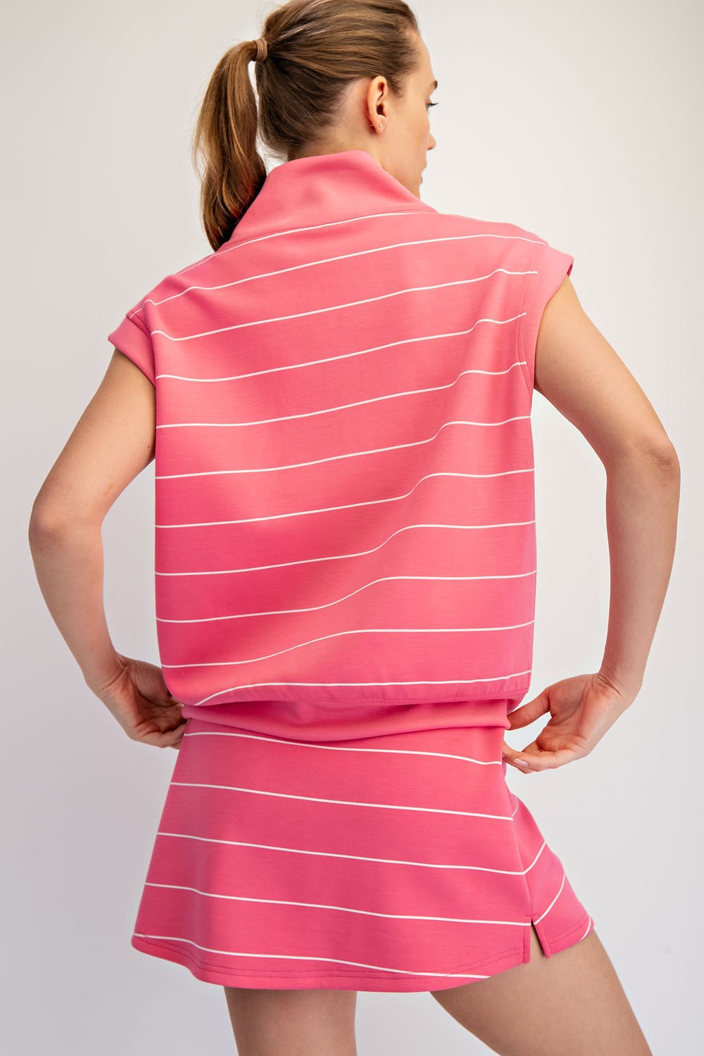 Modal Scuba Stripe V Neck Top Pink