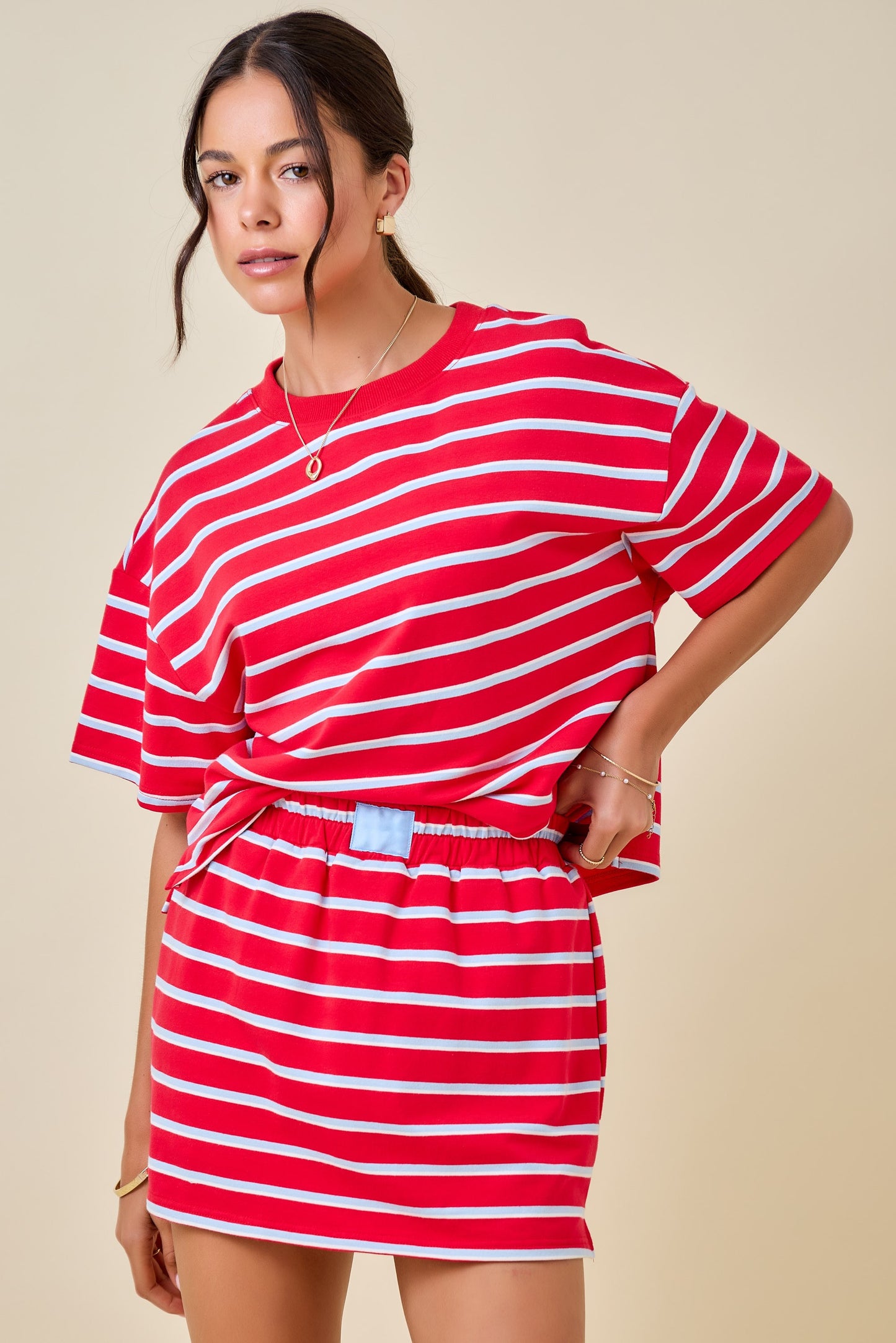 Dylan Striped Set Top Red