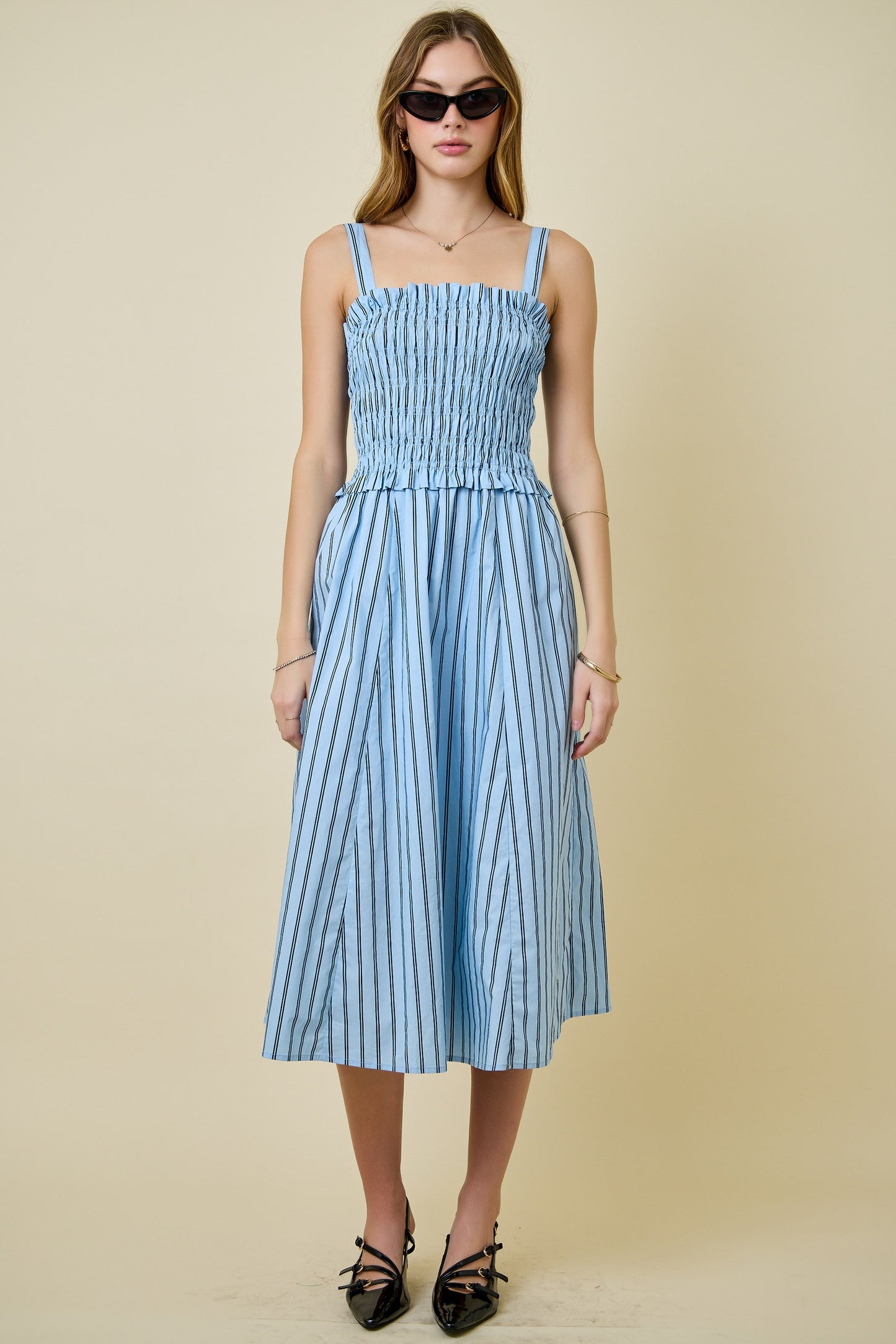 Dina Blue Striped Midi Dress