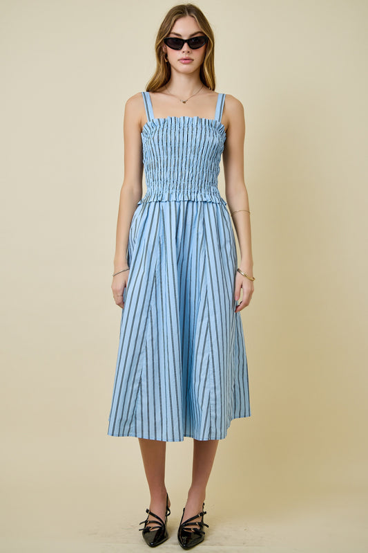 Dina Blue Striped Midi Dress