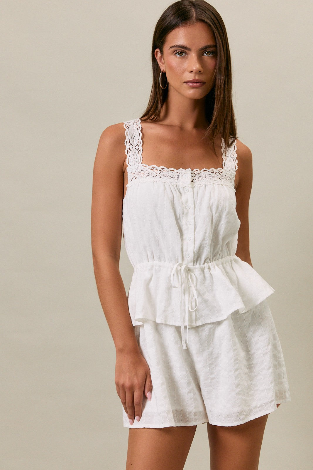 Lainey White Lace Trim Romper