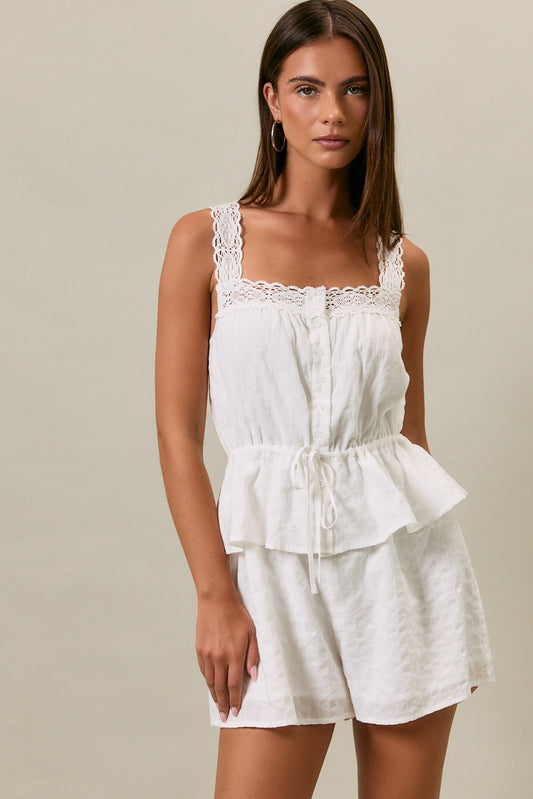 Lainey White Lace Trim Romper