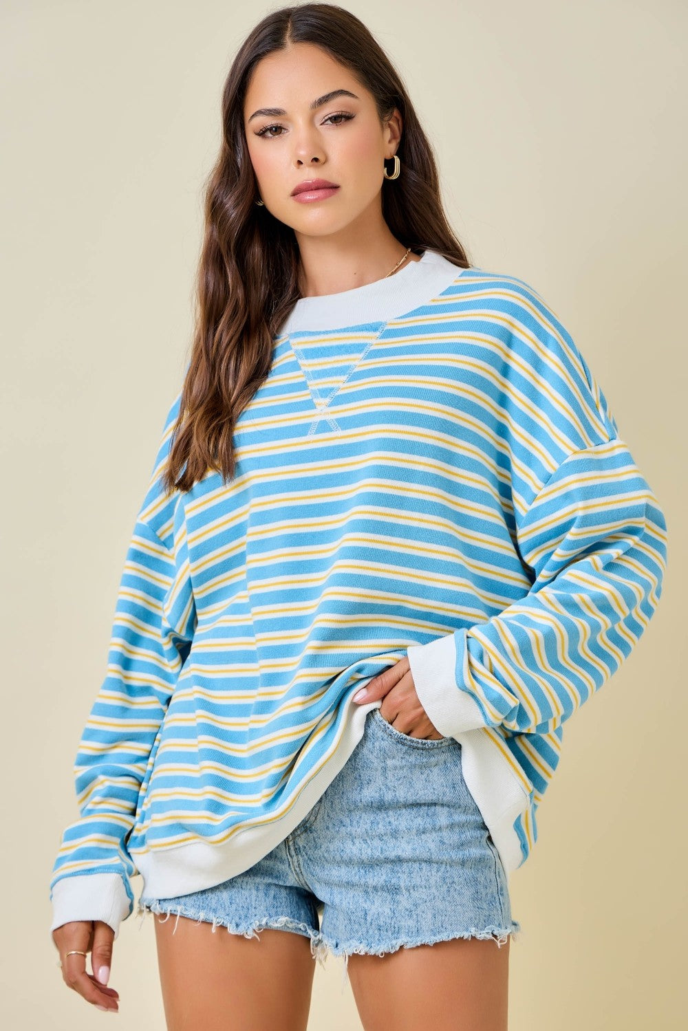 Darla Blue Striped Mockneck