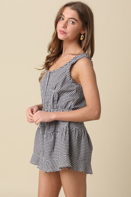 Oria Gingham Open-back Romper